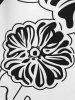 Plus Size Monochrome Floral Print Irregular Tee -  