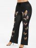 Butterfly Print Plus Size Flare Pants -  