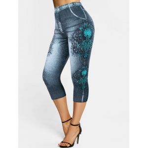 

3D Print Bohemian Floral Capri Jeggings, Gray