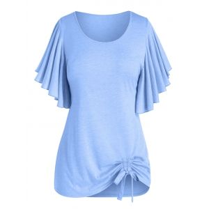 

Plus Size Butterfly Flutter Sleeve Cinched Tunic T-shirt, Light blue