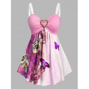 

Plus Size Butterfly Flower Skirted Backless Tank Top, Light pink