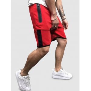 

Zipper Pockets Contrast Sports Shorts, Red