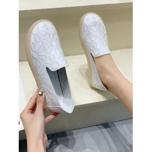 

Floral Embroidery Slip-On Shoes, White