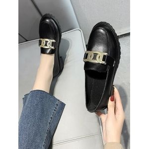 

Chain Embellished Slip-On Shoes, Graphite black