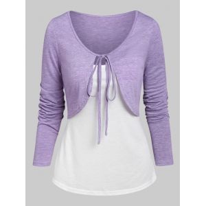 

Knotted Heathered Cropped T-shirt and Cami Top, Light purple