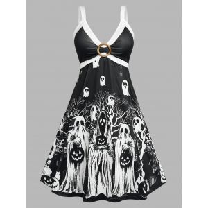 

Plus Size O Ring Ghost Printed Dress, Black