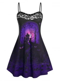 Plus Size Halloween Print Lace Panel Cami Sundress - BLACK - L