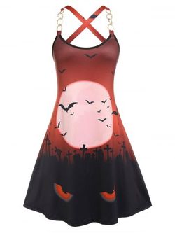 Plus Size Back Cross Graveyard Bats Print Dress - MULTI - 3X