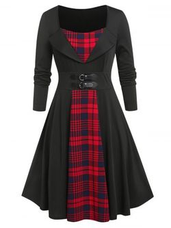 Plus Size Vintage Plaid Pin Up Dress - BLACK - 3X