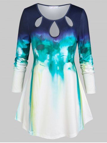 Plus Size Keyholes Watercolor T Shirt