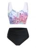 Flower Print V Notched Padded Tankini Swimwear -  