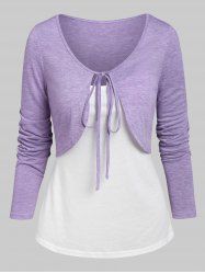 Knotted Heathered Cropped T-shirt and Cami Top -  