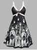Robe Gothique à Imprimé Fantôme Bague en O de Grande Taille - Noir 1X
