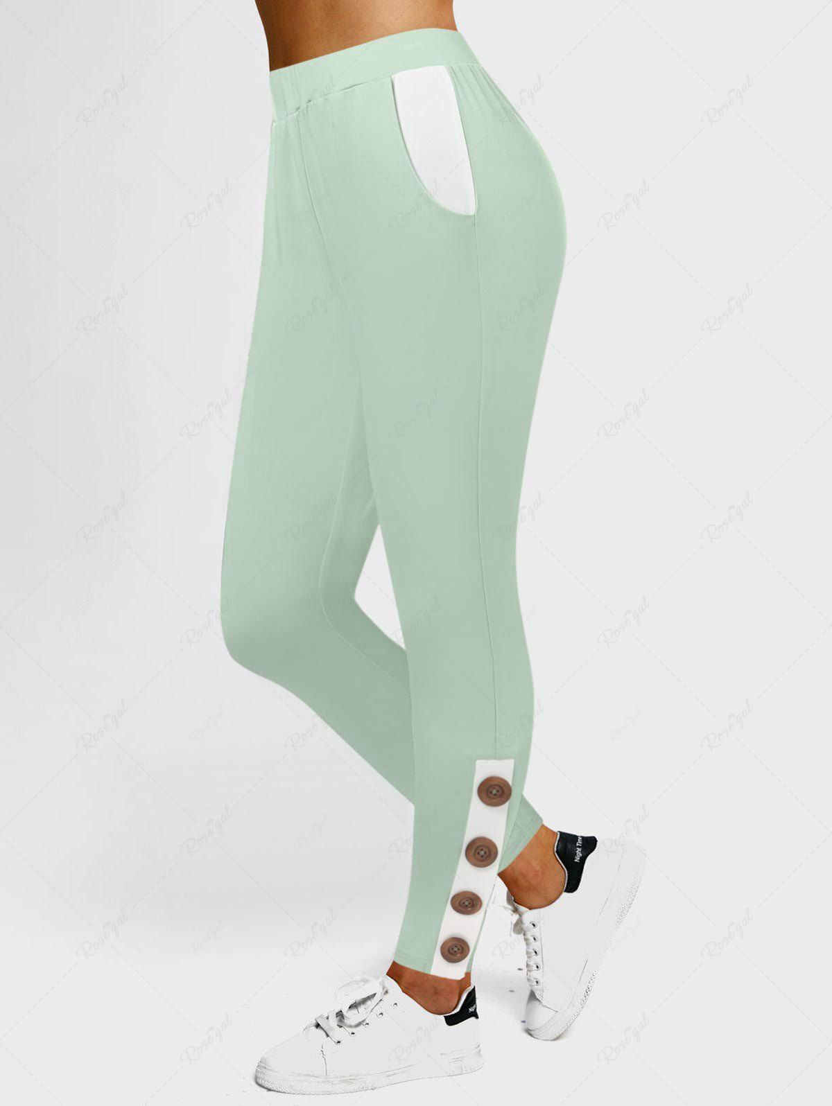 Store Mock Button Color Block Skinny Leggings  