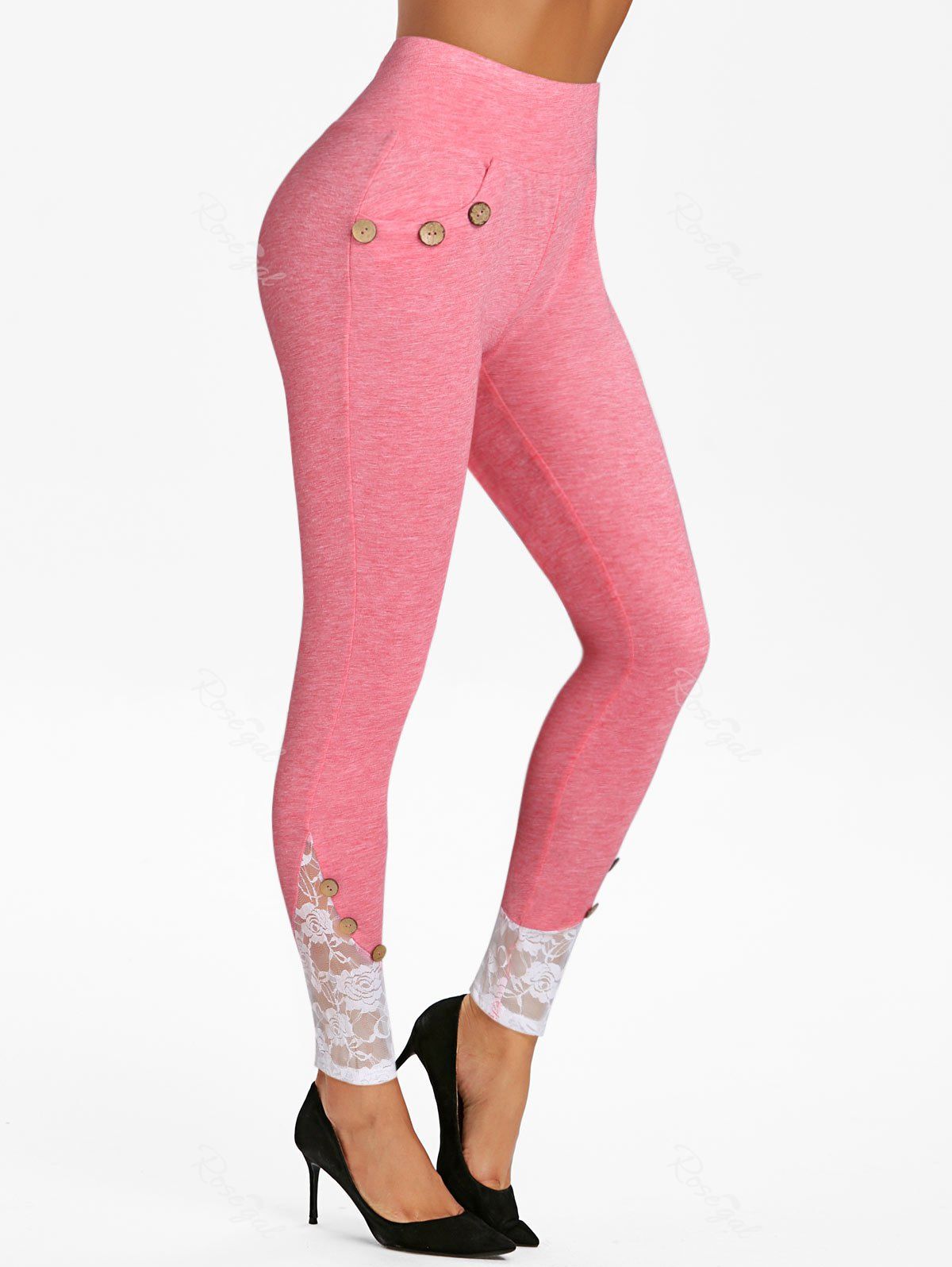 Affordable High Rise Lace Panel Leggings  
