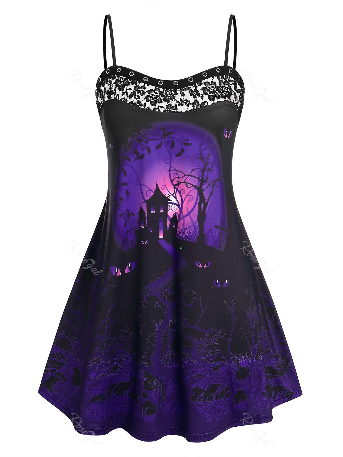 Shop Plus Size Halloween Print Lace Panel Cami Sundress  