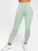Mock Button Color Block Skinny Leggings -  