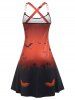 Plus Size Back Cross Graveyard Bats Print Dress -  