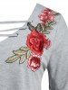 T-shirt Tunique Découpé Rose Brodée de Grande Taille - Gris 1X