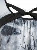 Plus Size Twist Moon Tree Print Halloween T-shirt -  