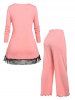 Plus Size Bowknot Lace Panel Pajamas Set -  