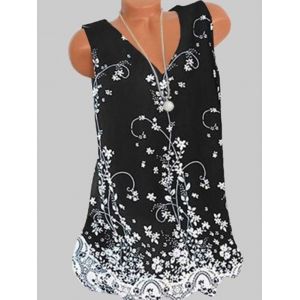 

Plus Size V Neck Floral Pattern Tank Top, Black