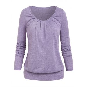 

Long Sleeve Ruched Heathered Blouson T-shirt, Light purple