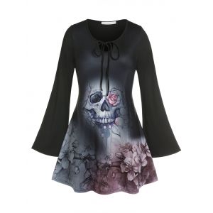 

Plus Size Halloween Skull Rose Print T-shirt, Black