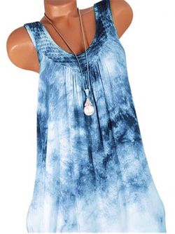 Net Panel Tie Dye Plus Size Babydoll Dress - BLUE - XL