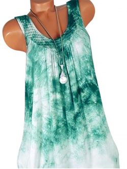Net Panel Tie Dye Plus Size Babydoll Dress - DEEP GREEN - XL