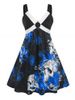 Plus Size Skull Flower Print Sleeveless O-ring Dress -  