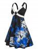 Plus Size Skull Flower Print Sleeveless O-ring Dress -  