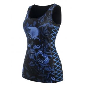 

Plus Size Skull Floral Print Gothic Tank Top, Deep blue