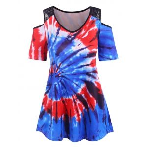 

Lace Panel Tie Dye Cold Shoulder Plus Size Top, Blue