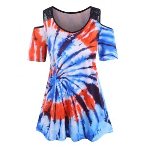 

Lace Panel Tie Dye Cold Shoulder Plus Size Top, Dark orange