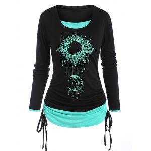 

Cinched Sun Moon Print 2 in 1 T Shirt, Black