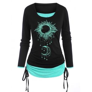 

Cinched Sun Moon Print 2 in 1 T Shirt, Black