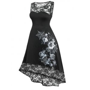 

Plus Size Halloween Lace Panel High Low Dress, Black