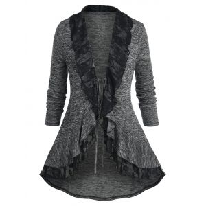 

Plus Size Lace Panel Space Dye Flounce Cardigan, Black