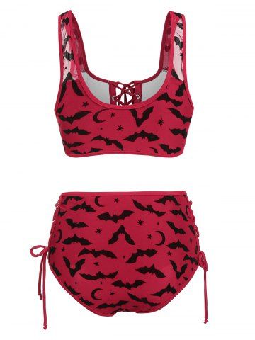 Bat Crescent Mesh Lace-up Padded Bikini Set