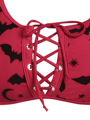 Bat Crescent Mesh Lace-up Padded Bikini Set