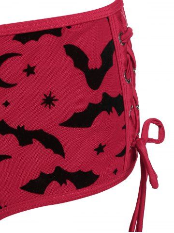 Bat Crescent Mesh Lace-up Padded Bikini Set
