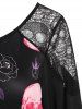 Plus Size Gothic & Halloween Skull Print Lace Panel T-shirt -  
