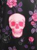 T-Shirt avec Empiècements en Dentelle à Imprimé Crâne D'Halloween de Grande Taille - Noir 4X