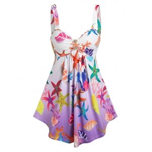 

Marine Printed Buttons Tank Top, Light purple