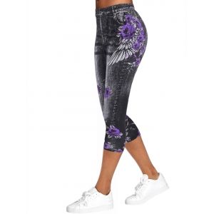 

Flower 3D Print Capri Jeggings, Dark gray