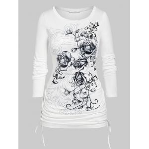 

Plus Size Cinched Floral Print T-shirt, White