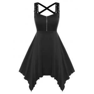 

Plus Size Handkerchief Buckle Straps Gothic Dress, Black