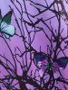 Ombre Branch Butterfly Print Open Shoulder Handkerchief T Shirt -  