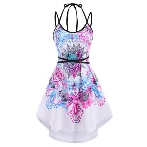 

Ombre Bohemian Flower Butterfly Print Dip Hem Dress, Multi